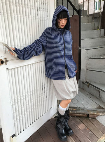LETTERING STRIPE KNIT HOODIE